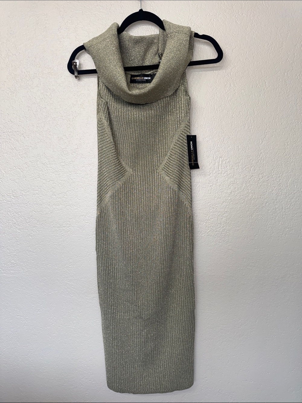 New York & Company Gabrielle Union Metallic Knit Midi Dress in Sage Green